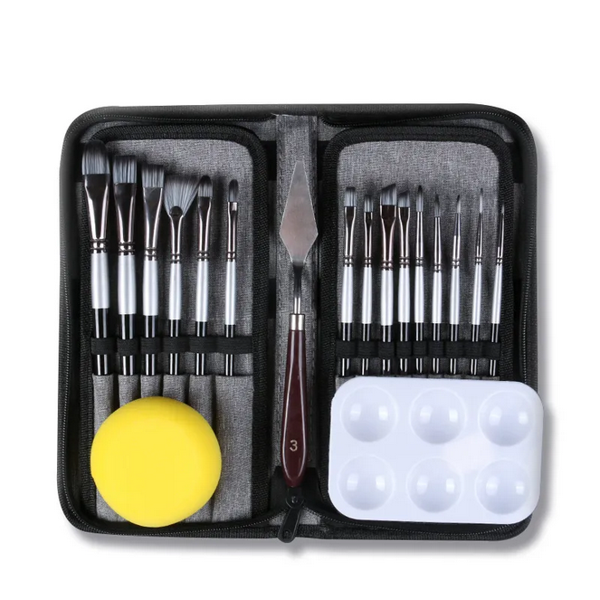 Giorgione Premium 19PCS Painting Brush Set | Nylon Hair Brushes for Acrylic, Oil & Gouache