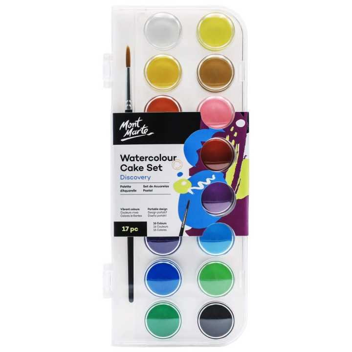 Mont Marte Watercolor Cake Set 13pc | Portable Watercolour Paint Cake Set for Artists & Students