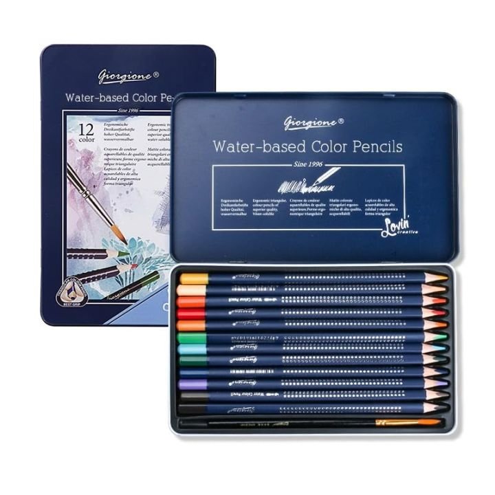 Giorgione Watercolor Pencils Tin Set of 12 Premium Water-Soluble Colored Pencils for Drawing, Sketching, and Watercolor Art