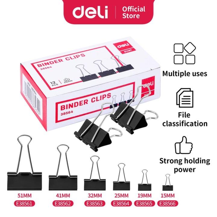 Deli E38562 Effortless Binder Clip 41mm Heavy Duty Paper Clip for Office and Document Organization