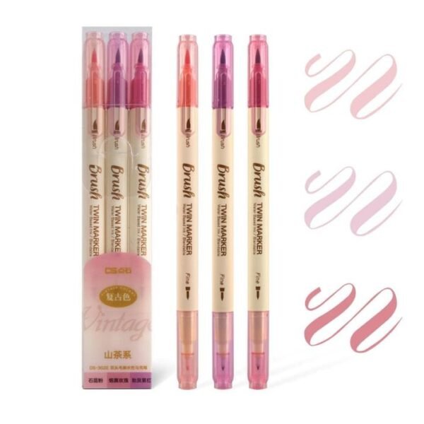 Retro Color Dual Tip Brush Pen Set 3 Pcs Purple – Fine Liner & Brush Marker for Calligraphy, Journaling and Art
