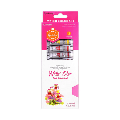 Keep Smiling Watercolor Paint Set 12 Colors × 6ml with Brush | Artist Watercolor Tubes for Painting, Sketching, Students & Beginners