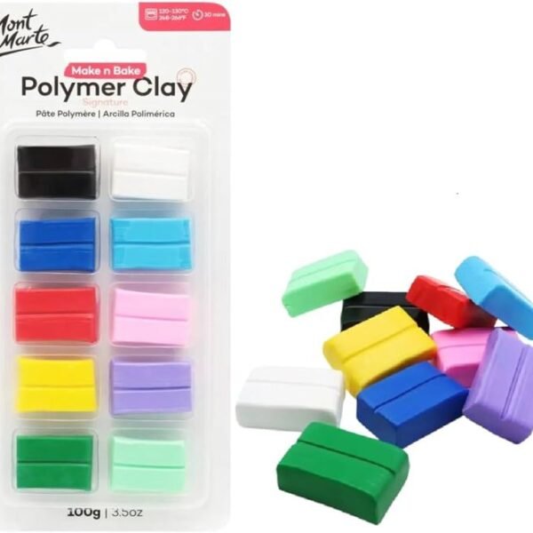 Mont Marte Polymer Clay Set 10 Pieces 100g – Soft Modeling Clay for Pottery, Jewelry Making, Crafts & DIY Art Projects