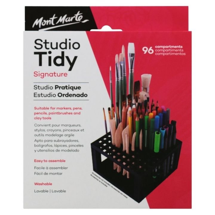 Mont Marte Studio Tidy Storage Box with 96 Compartments | Art & Craft Organizer for Paints, Brushes & Accessories