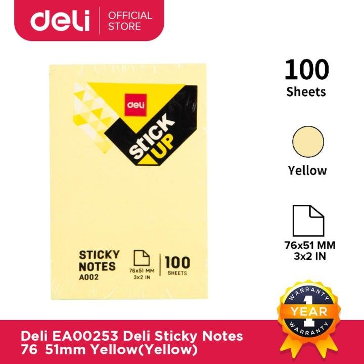 DELI EA00253 Yellow Sticky Notes 3×2 Inch 100 Sheets for Office & School