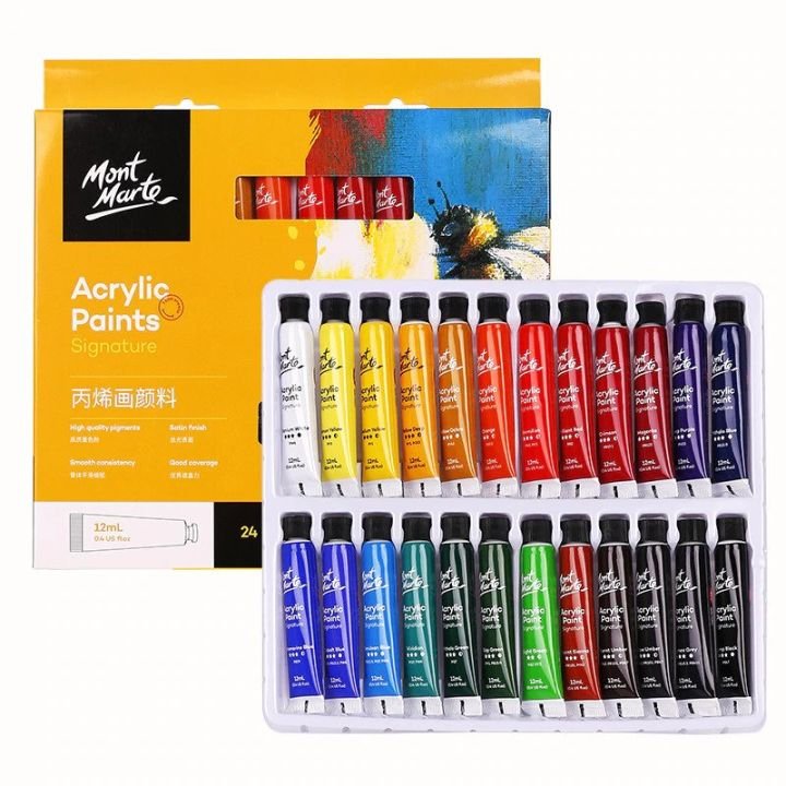 Mont Marte Acrylic Paint Set 24 Colors 12ml for Canvas & Craft