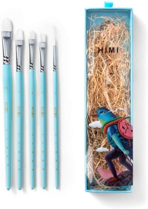 Miya Himi Artist Paint Brush Set of 5 Professional Nylon Brushes for Acrylic Oil Watercolor Gouache Face Body Nail Art