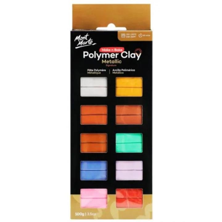 Mont Marte Make n Bake Signature Metallic Polymer Clay 100g 10 Colours Set