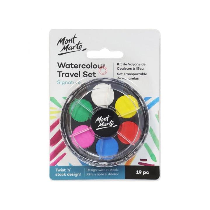 Mont Marte Signature 19 Pcs Watercolor Travel Set Compact Painting Kit
