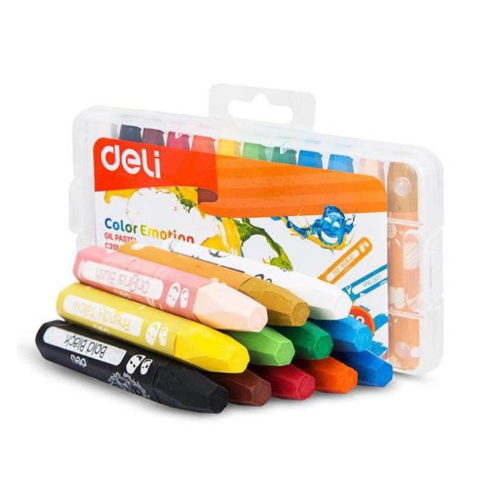 Deli EC20104 Oil Pastel Set 12 Colors | Smooth Blendable Soft Oil Pastels for Drawing, Sketching, Coloring, School Projects & Creative Artwork