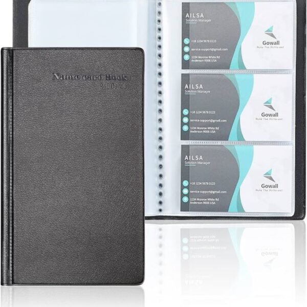 Premium Business Card Holder with Black Cover – 240 Card Capacity Artificial Leather Visiting Card Organizer for Office & Travel