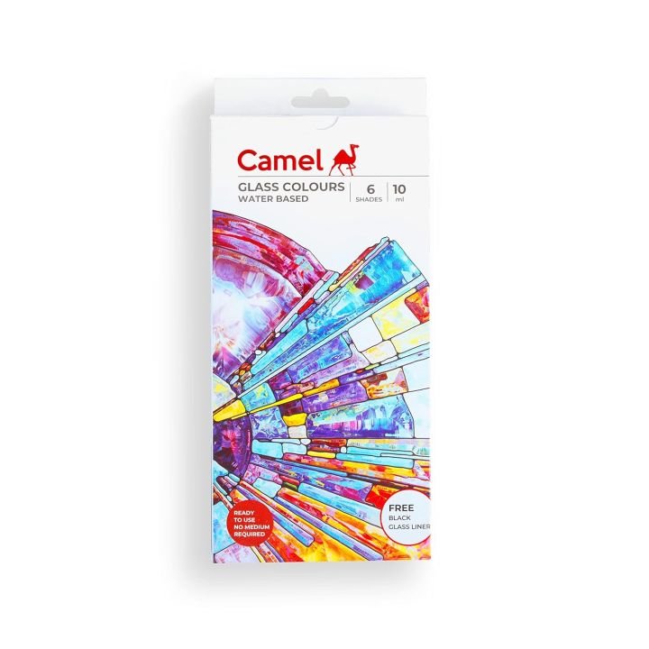 Camel Water-Based Glass Colors Set 6 Shades 10ml with Glass Liner