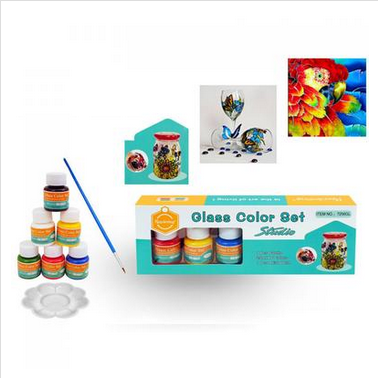 Keep Smiling Glass Color Paint Set 6 Colors 25ml with Brush & Palette | Decorative Glass Painting Kit for Artists, Students & DIY Crafts