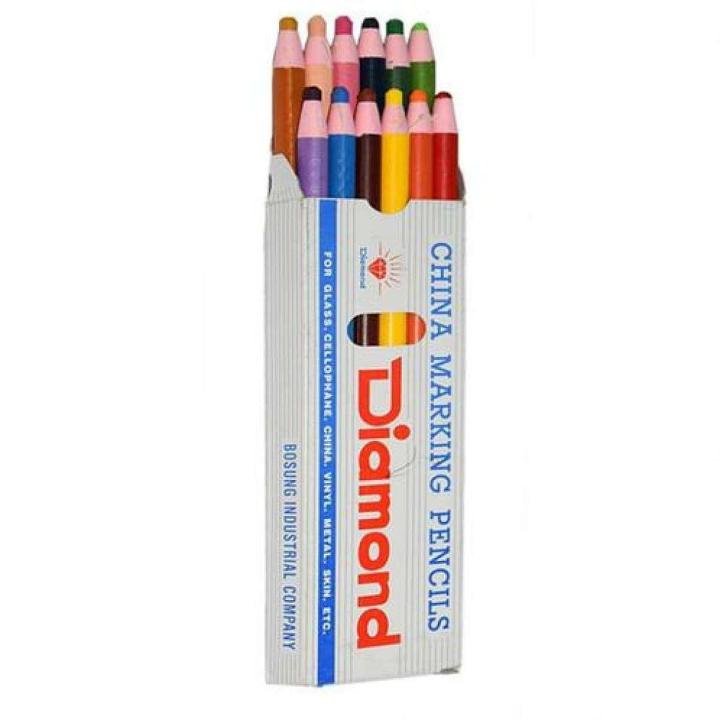 Diamond China Marking Pencils 12 Colors Set – Multicolor Marking & Drawing Pencils Pack of 12 for Students, Artists & Professionals