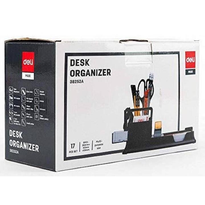 Deli E38252A Desk Organizer Stationery Set 17 Pcs – Complete Office Desk Organizer Kit with Stapler, Tape Dispenser, Note Pad & Office Supplies