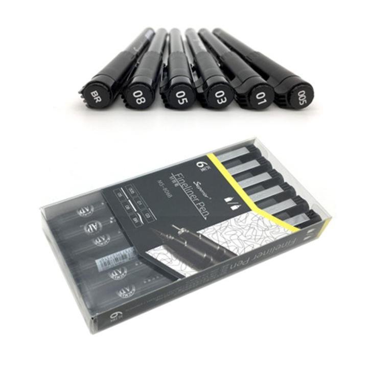 Superior Fineliner Pen Set 6 Pcs | Waterproof Technical Drawing Pens 0.05, 0.1, 0.3, 0.5, 0.8 & Brush Tip for Sketching, Illustration, Architecture & Calligraphy