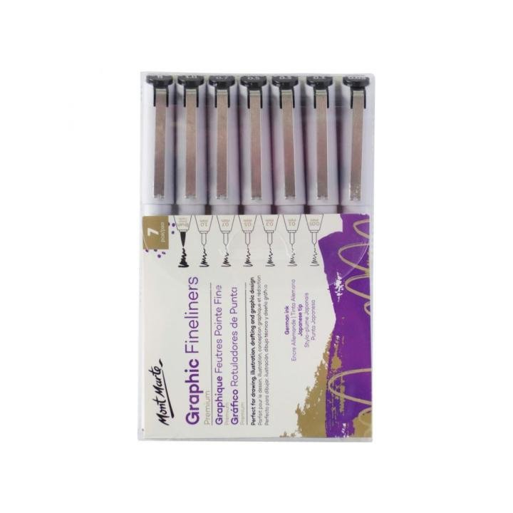 Mont Marte Graphic Fineliner Pen Set 7 Pcs with Brush Tip & German Ink