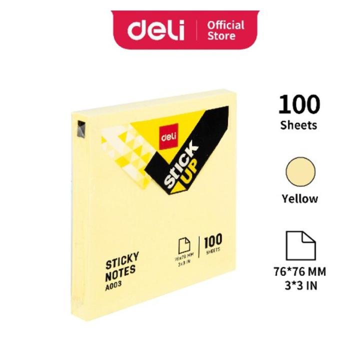 Deli EA00353 Sticky Note Pad 3×3 Inch Yellow 100 Sheets | Self-Adhesive Memo Notes for Office, School & Home