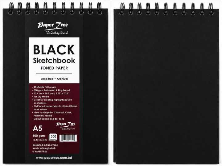 Papertree A5 Black Toned Sketch Pad for Pencils, Pastels & Charcoal