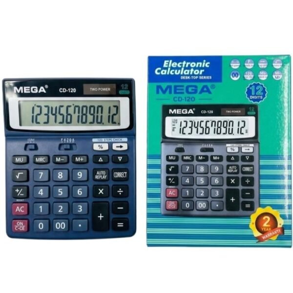 Mega CD-120 Calculator 12 Digit Dual Power Desktop Calculator with Check & Correct Function for Office, Business, School & Accounting