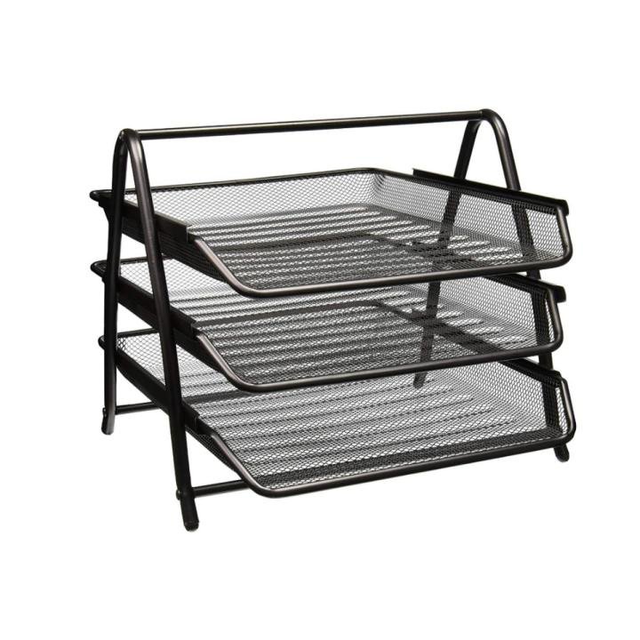 3-Tier Metal Mesh Desk Organizer | File Tray Document Holder with Rubber Grips for Office, Home & Study