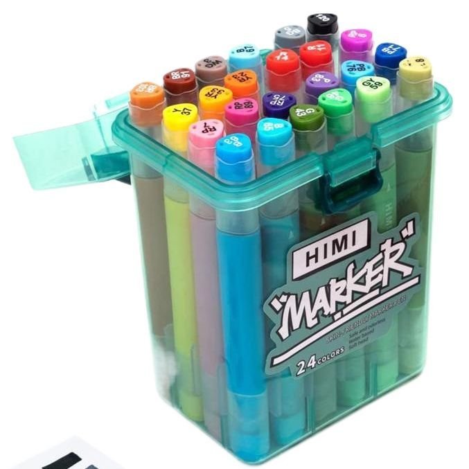 HIM Dual Tip Marker Pen Set 24 Colors Skin Friendly Art Markers