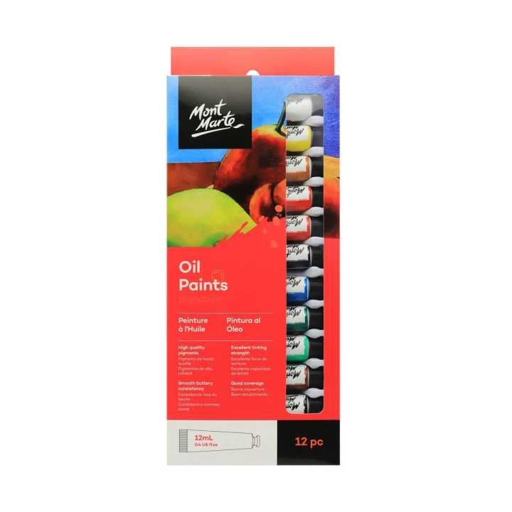 Mont Marte Oil Paint Set 12 x 12ml Tubes – Professional Multicolor Oil Paints for Canvas, Paper & Board Painting