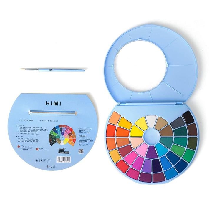 HIMI MIYA 24 Color Solid Watercolor Cake Set in Portable Metal Box