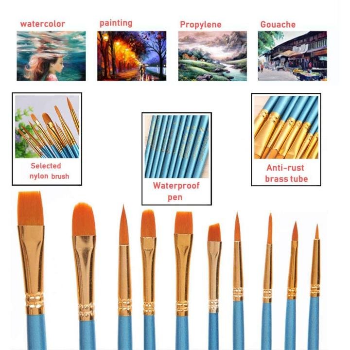 Keep Smiling 8010 Mix Paint Brush 10 Pcs Set for Acrylic Watercolor Oil Painting Artists and Students