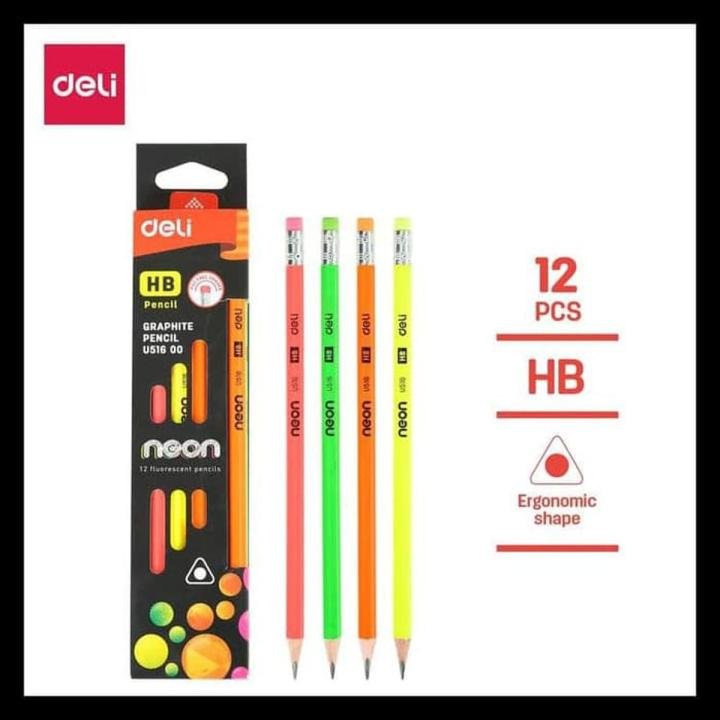 Deli EU51600 Neon HB Graphite Pencil 12 Pcs Pack
