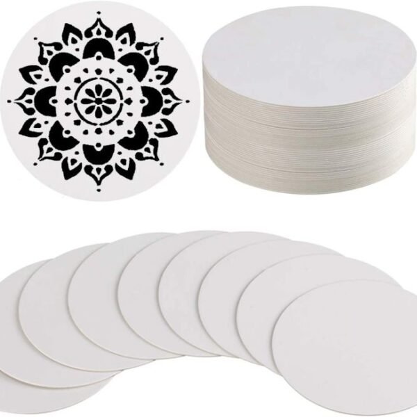 Paper Tree Round Canvas Paper 300 GSM 5 Inch White Mandala Art Cards 10 Sheets for Watercolor Acrylic Oil Painting & DIY Crafts