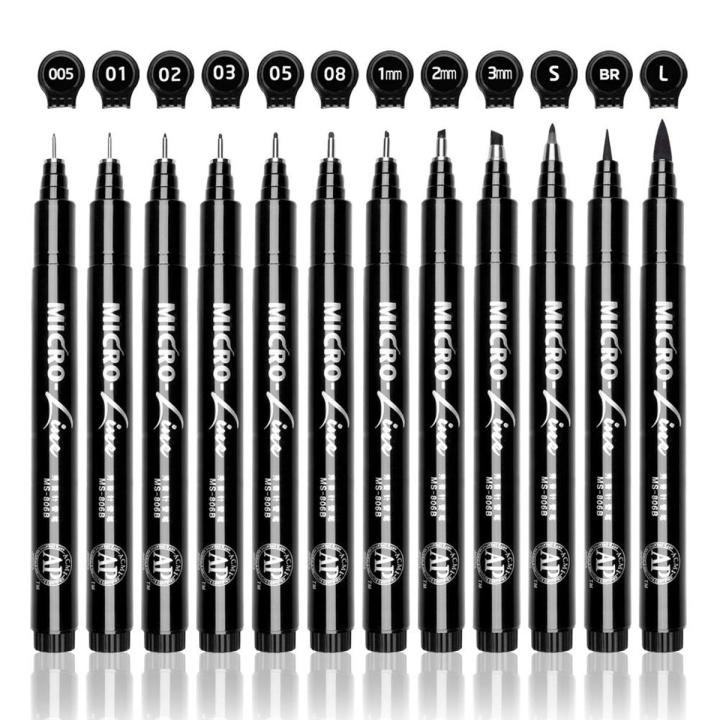16 Pcs Superior Black Micro Fineliner Ink Pens Set MS-806B | Ultra Fine Tip Drawing, Sketching & Writing Pens