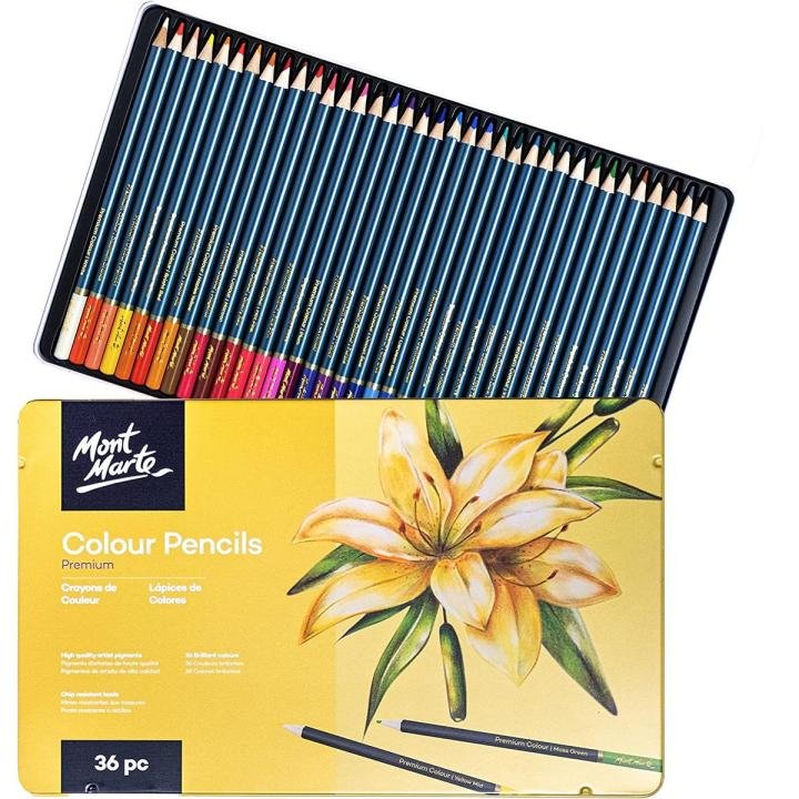 Mont Marte Premium Color Pencils 36 Piece Set with Metal Storage Tin