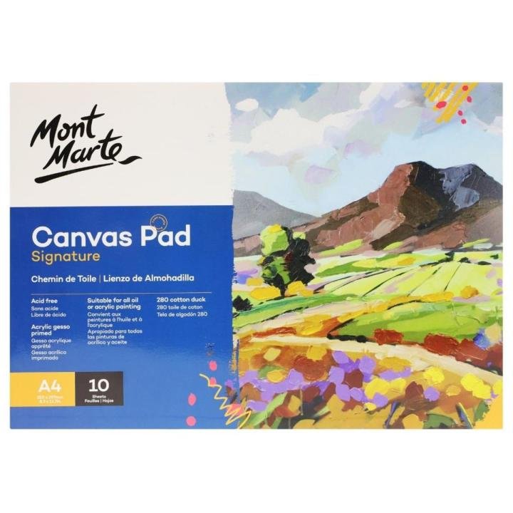 Mont Marte Canvas Pad A4 280 GSM – 10 Sheets Acid-Free Acrylic Gesso Primed Pure Cotton Canvas Paper for Acrylic, Oil & Mixed Media