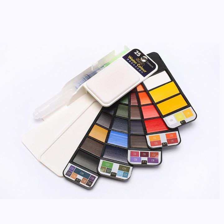 Superior 25 Color Solid Watercolor Cake Set with Water Brush Pen