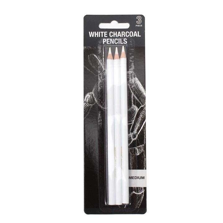 Keep Smiling White Charcoal Pencil Set 3 Pcs for Sketching & Drawing