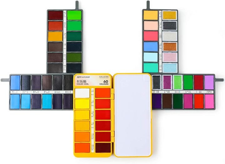 Superior 60 Color Solid Watercolor Paint Set with Pearlescent & Macaron