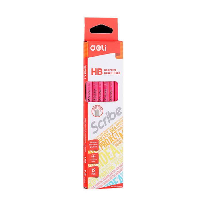 Deli EU50900 Graphite HB Pencil 12 Pcs Pack | Assorted Color Wooden Writing & Drawing Pencils with Eraser for School, Office & Sketching