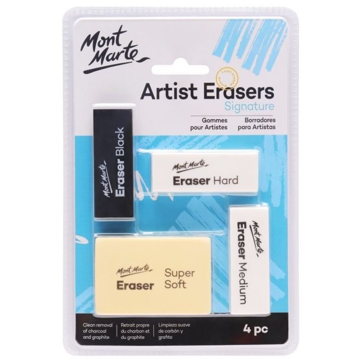 Mont Marte Artists Eraser Pack 4 Pcs for Drawing, Sketching & Shading