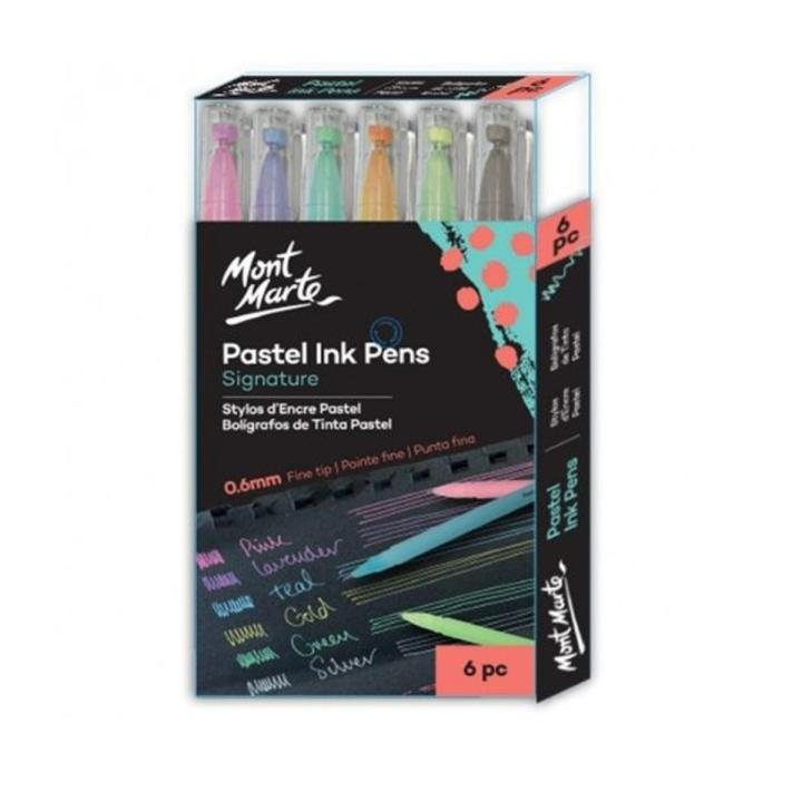 Mont Marte Pastel Ink Pens Fine Tip 6 Pcs Set | Opaque Gel Pens for Journaling, Hand Lettering, Drawing & Card Making