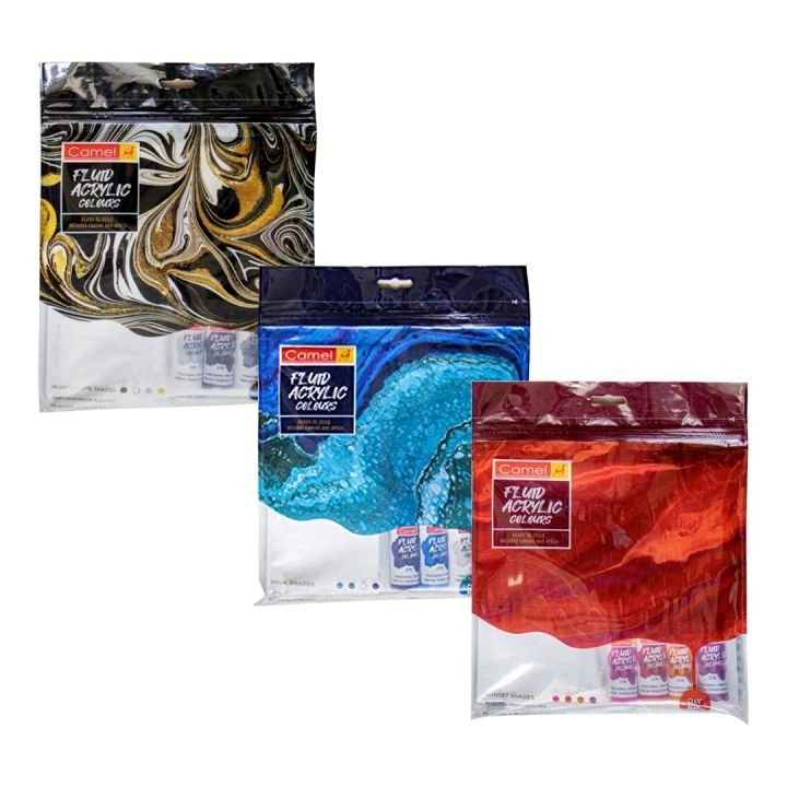 Camel Fluid Acrylic Colors Kit 3 Pack with Canvas & Apron for Fluid Art