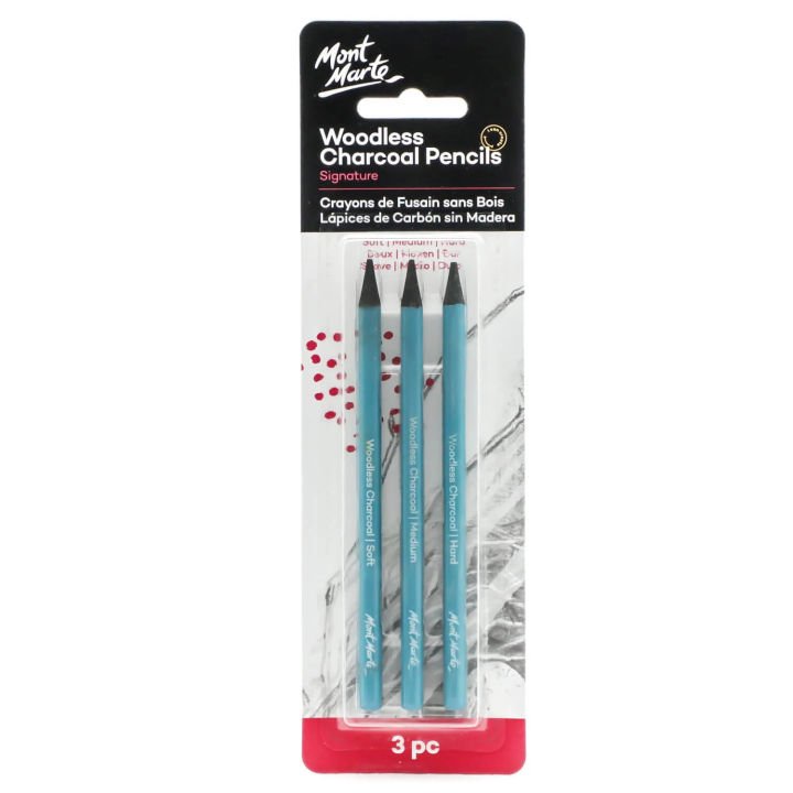 Mont Marte Woodless Charcoal Pencil Set 3 Pcs Soft Medium Hard
