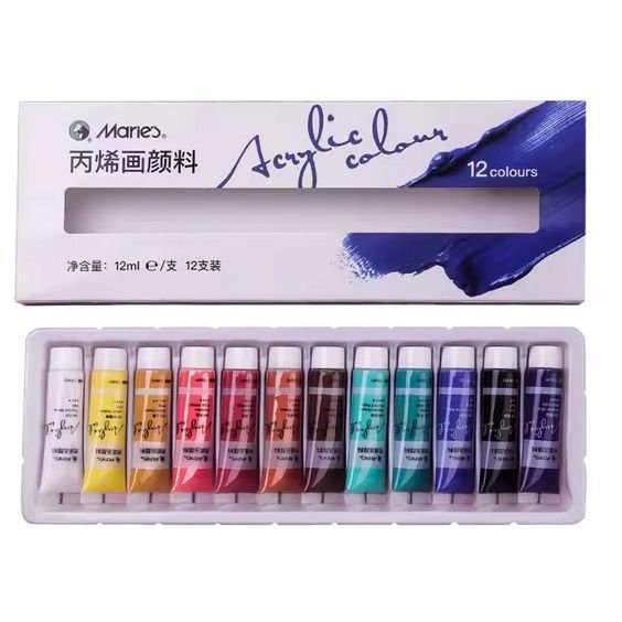 Marie's Professional Acrylic Color Set 12ml 12 Colors – Artist Acrylic Paint Tubes for Canvas, Paper, Wood & Board
