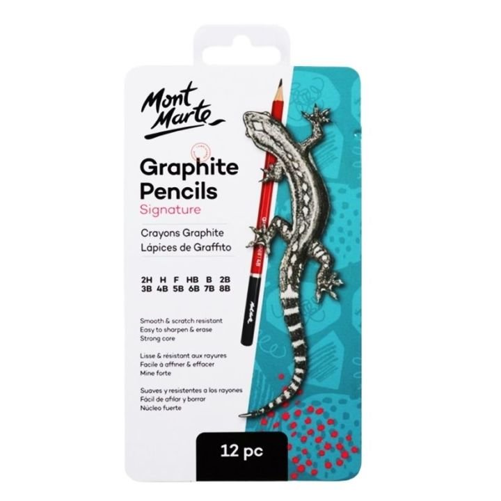Mont Marte Graphite Pencils 12 Pcs Iron Box Set – 2H to 8B Professional Drawing & Sketching Pencils for Artists, Students and Designers