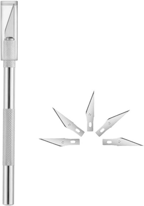 Precision Craft Knife with 6 Replacement Blades Aluminium Body Cutter