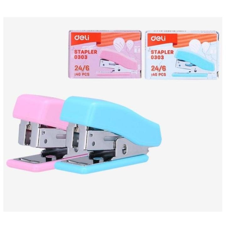 Deli E0303 Mini Stapler with Built-in Staple Remover | Portable Desktop Stapler for 24/6 & 26/6 Staples, School, Office & Home Use
