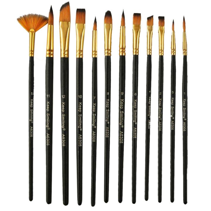 Keep Smiling Artist Paint Brush Mix Set 12 Pcs | Premium Painting Brushes for Acrylic, Watercolor & Gouache Art