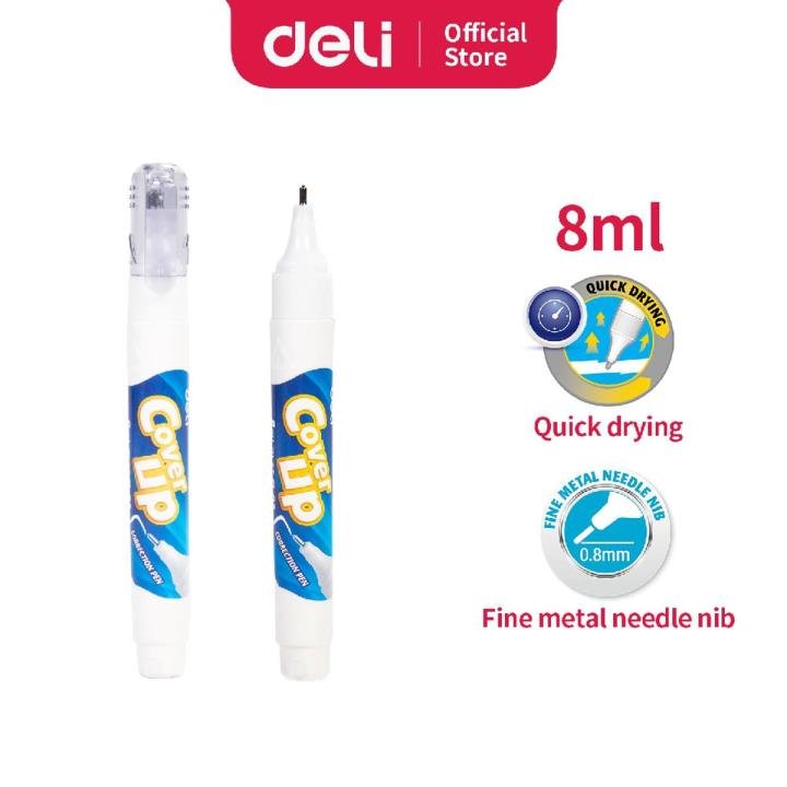 Deli E7286 Correction Pen 8ml Quick Dry White Correction Fluid with Fine Tip for School Office & Professional Use