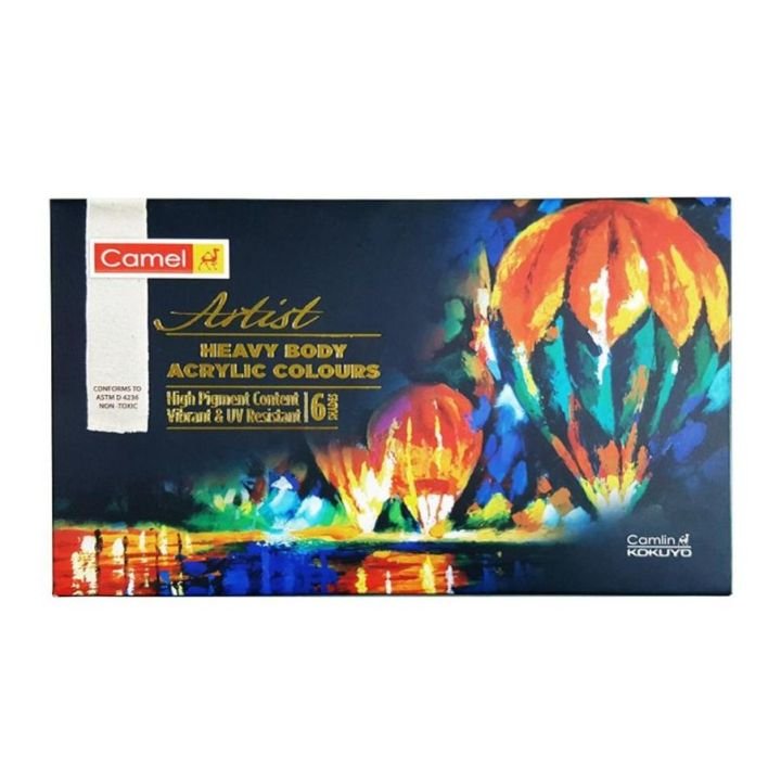 Camel Heavy Body Acrylic Colors Set 6 Colors 40ml Tubes | Professional Thick Acrylic Paint for Canvas, Palette Knife, Texture & Fine Art Painting