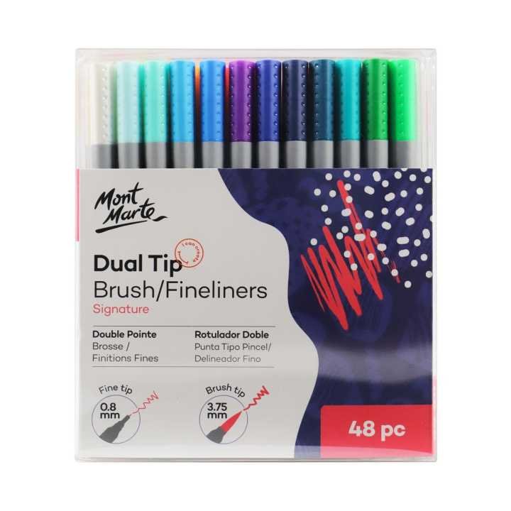 Mont Marte Signature Dual Tip Brush Fineliners 48 Piece Marker Set